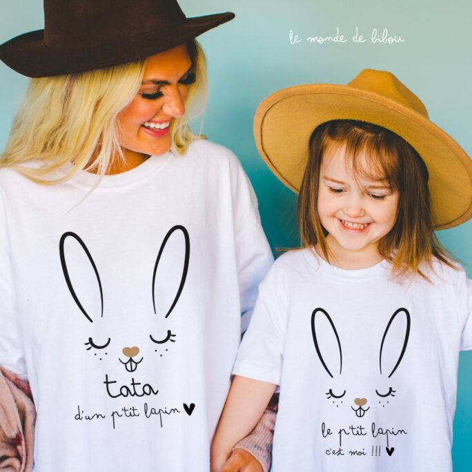 Duo T-shirts Tata Neveu Nièce p'tit lapin