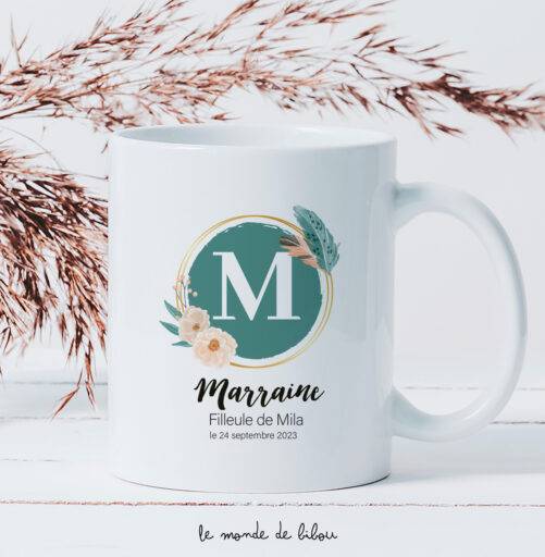 Mug personnalisé Initiale couronne de fleurs