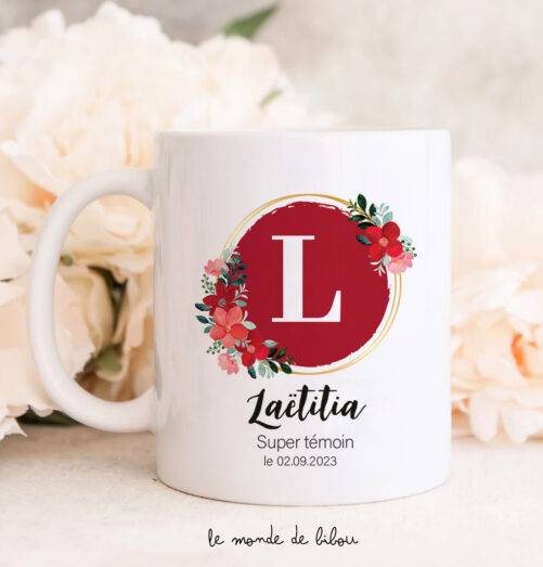 Mug personnalisé Initiale couronne de fleurs