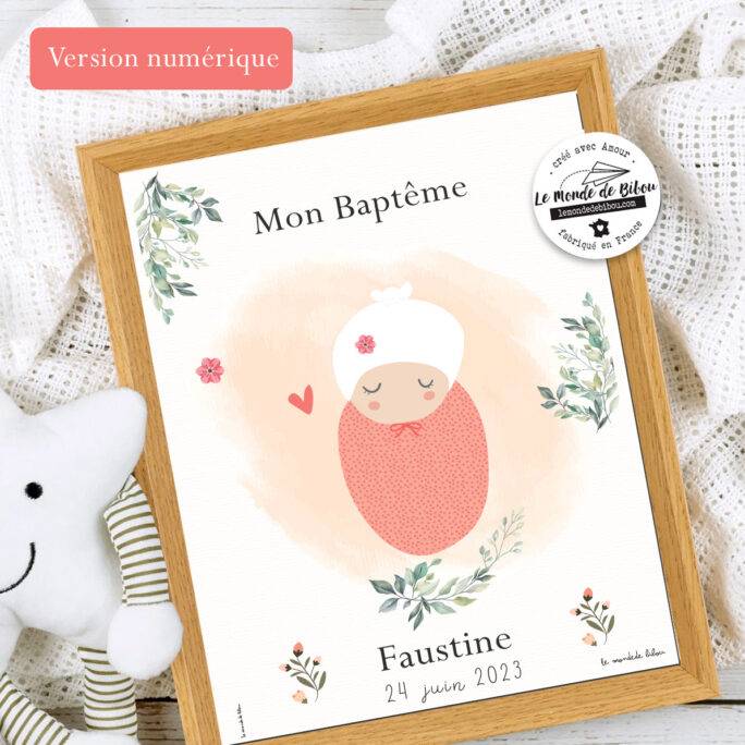 Affiche numérique Baptême bébé à télécharger