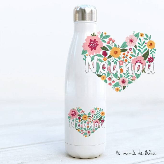 Bouteille isotherme cœur fleurs Nounou