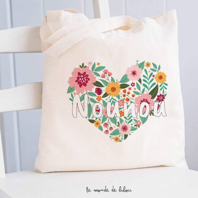 Sac cœur fleurs Nounou