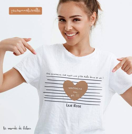 T-shirt personnalisé Marraine en or