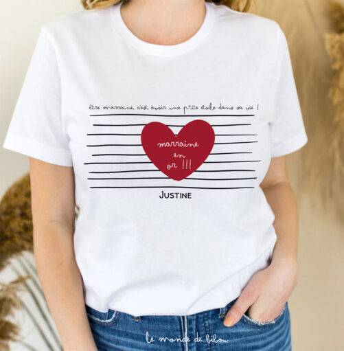 T-shirt personnalisé Marraine en or
