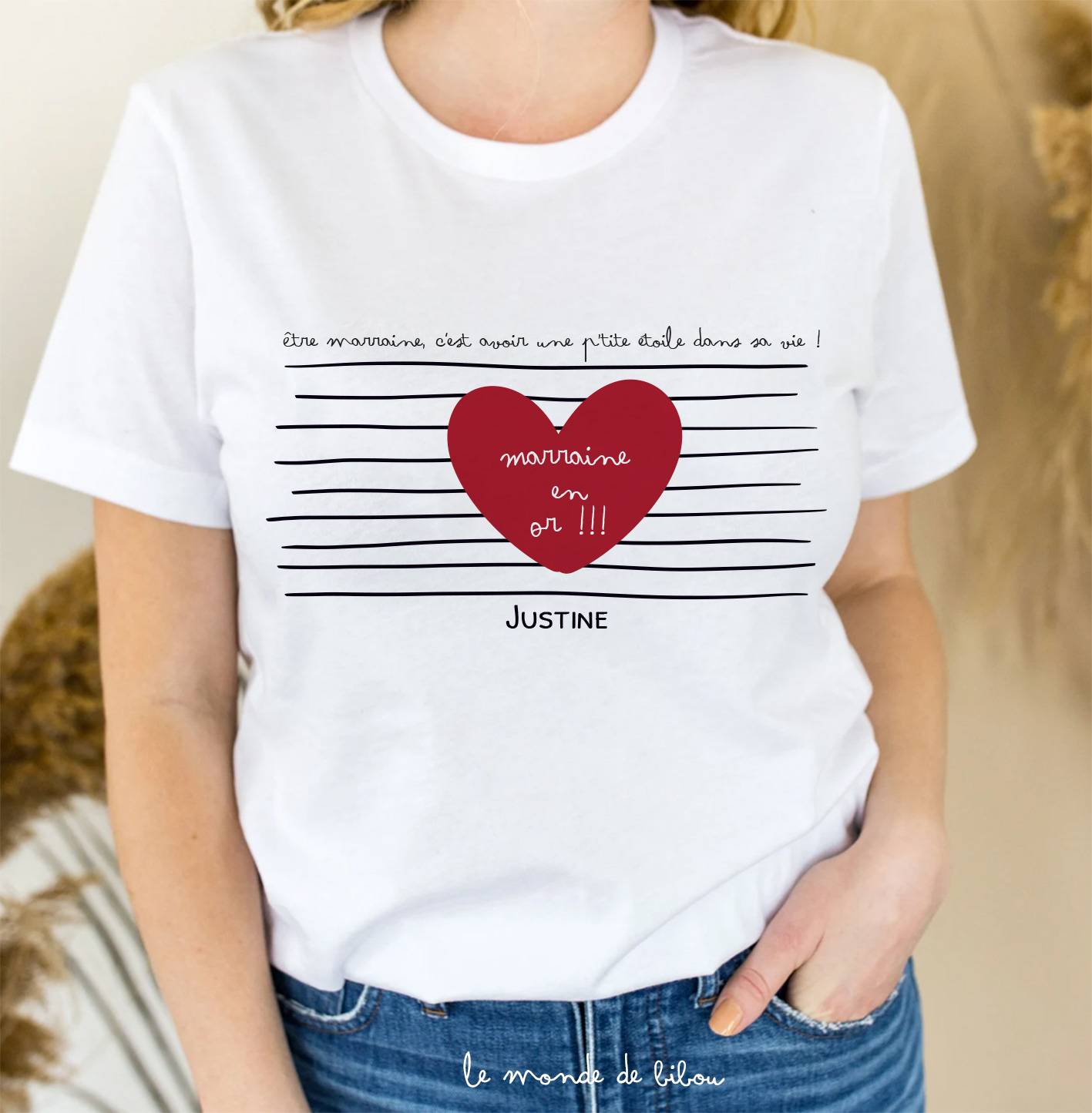 T-shirt personnalisé Marraine en or