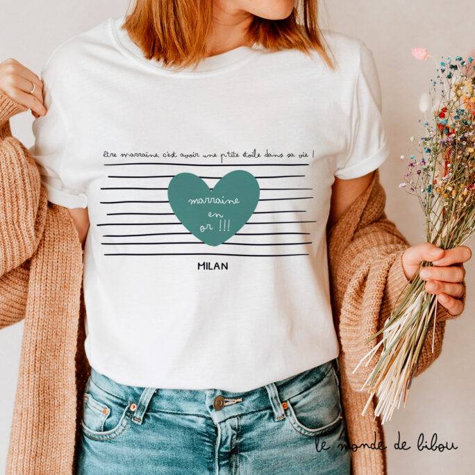 T-shirt personnalisé Marraine en or