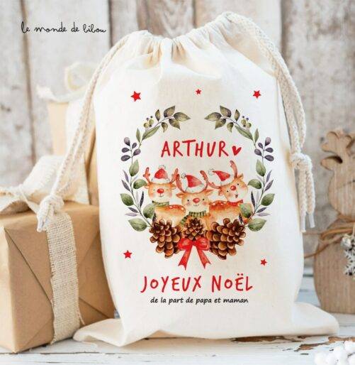 Hotte à cadeaux Rennes de Noël taille XS