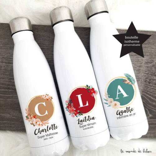 Bouteille isotherme Initiale couronne de fleurs