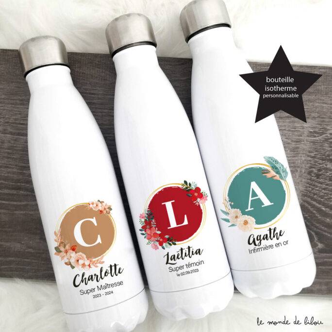 Bouteille isotherme Initiale couronne de fleurs