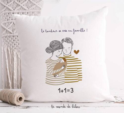Coussin Annonce 1+1=3