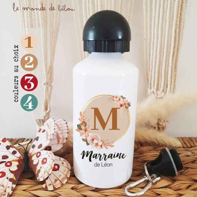 Gourde personnalisé Initiale couronne de fleurs