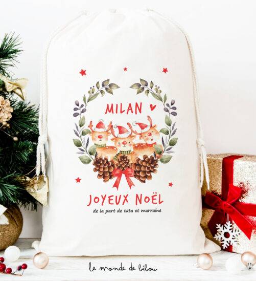 Hotte à cadeaux Rennes de Noël taille L