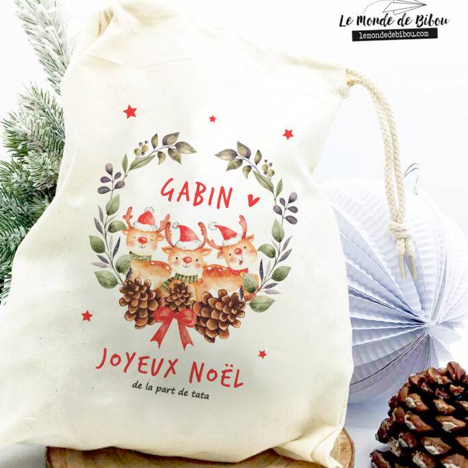 Hotte à cadeaux Rennes de Noël taille S