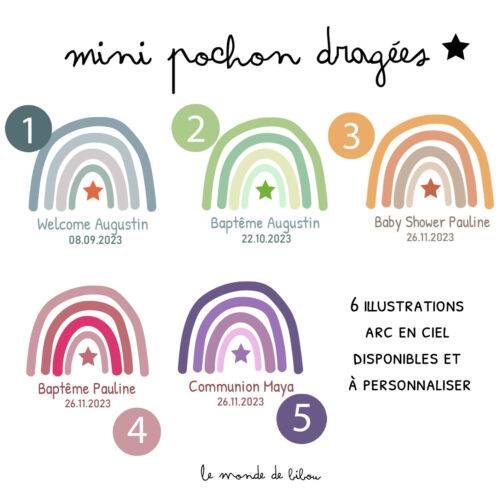 Pochon dragées personnalisé arc en ciel