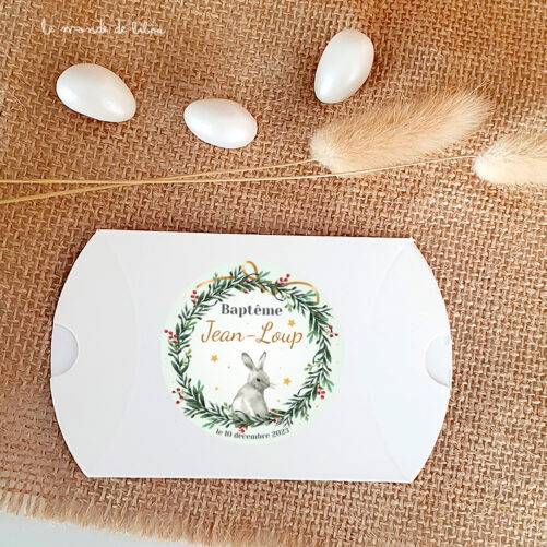 Boîte dragées carton couronne de Noël lapin