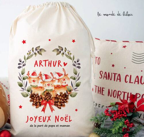 Hotte à cadeaux Rennes de Noël taille S