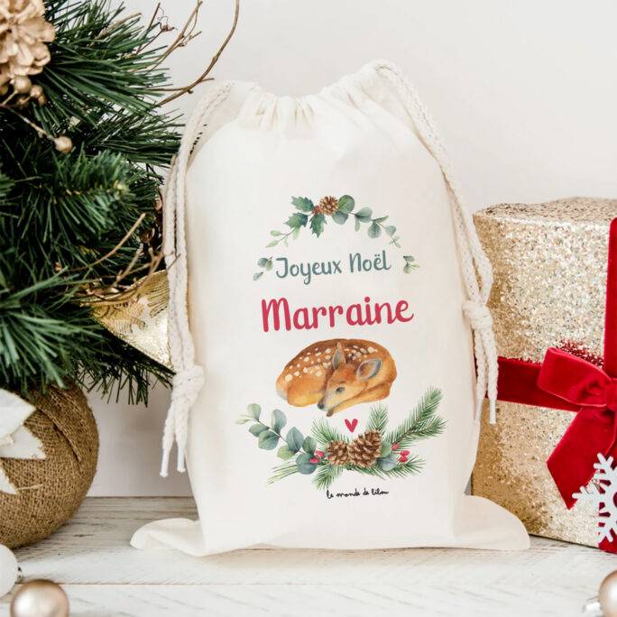 Hotte à cadeaux biche de Noël taille XS