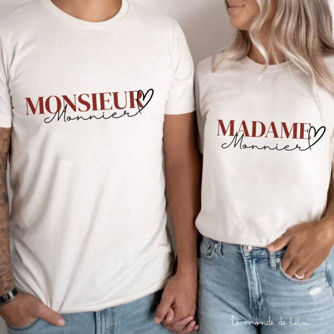 Duo de T-shirts personnalisés Nom de famille