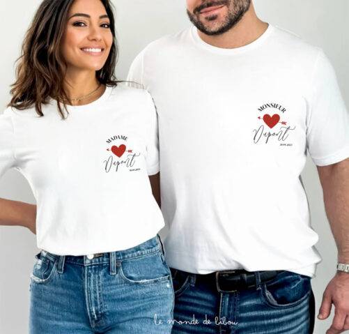 Duo de T-shirts Madame Monsieur Cœur