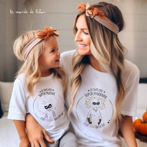 Duo T-shirts Marraine Filleul(e) Super héros
