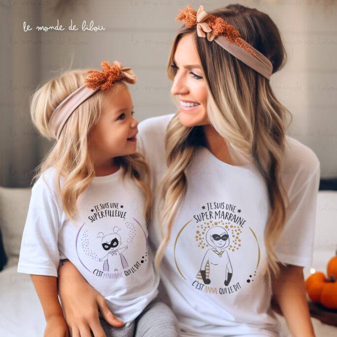 Duo T-shirts Marraine Filleul(e) Super héros