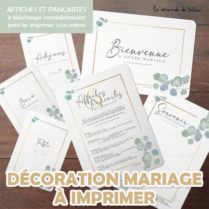 Affiches et Pancartes Mariage Eucalyptus à télécharger