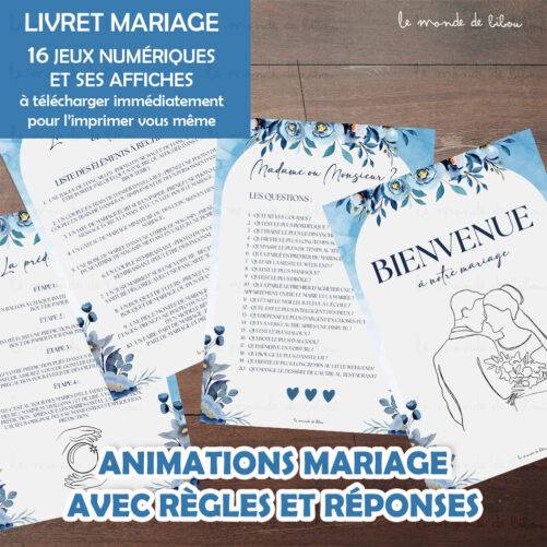 LIVRET JEU ANIMATION MARIAGE AQUARELLE BLEU