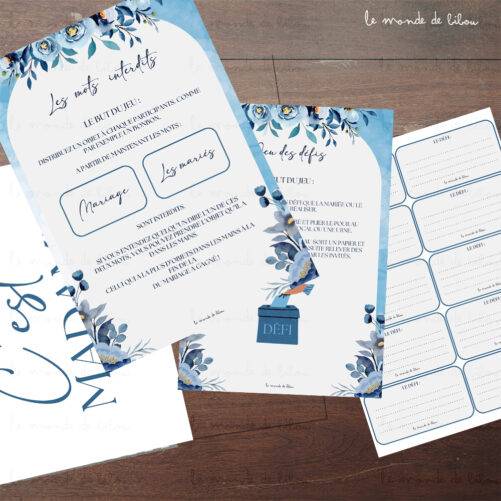 LIVRET JEU ANIMATION MARIAGE AQUARELLE BLEU