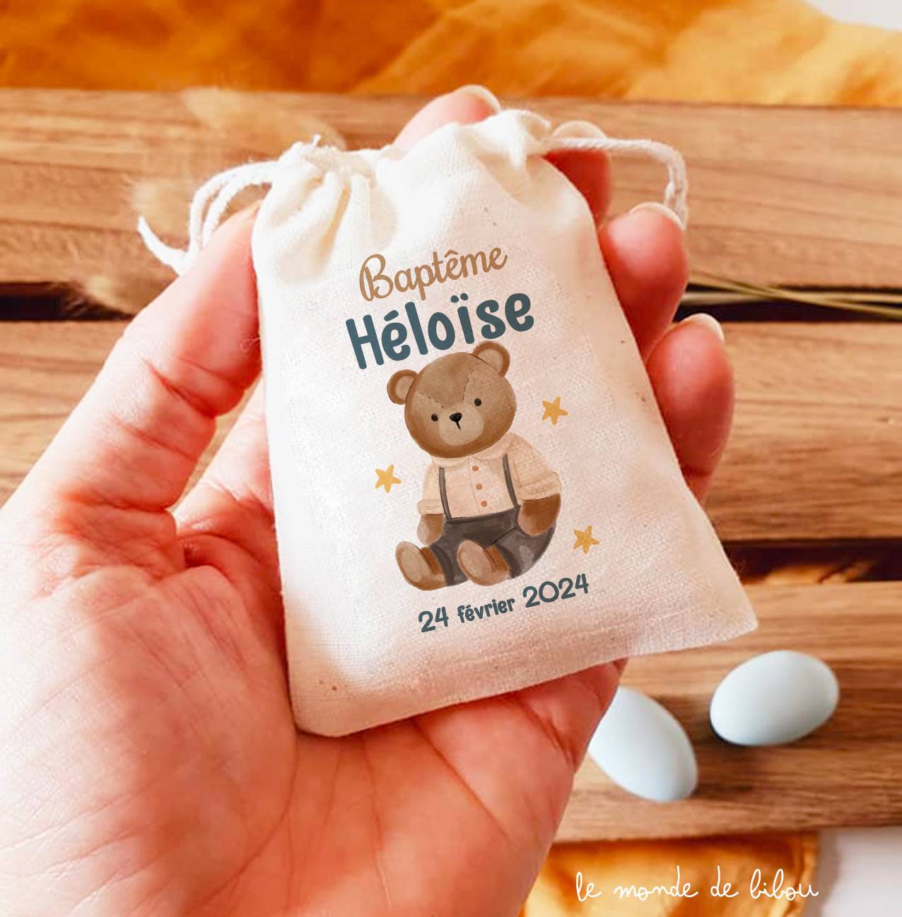 Pochon dragées personnalisé nounours