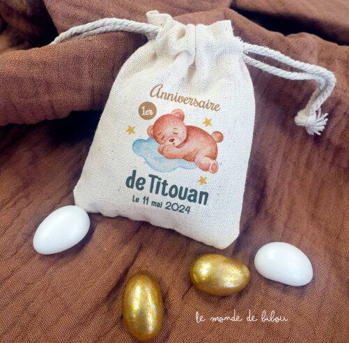 Pochon dragées personnalisé nounours