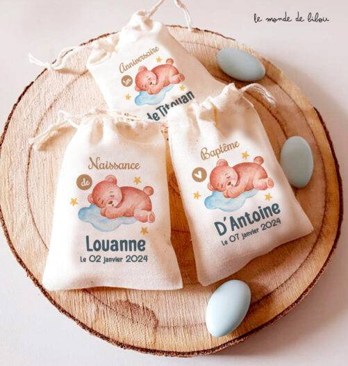 Pochon dragées personnalisé nounours