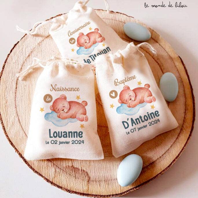 Pochon dragées personnalisé nounours