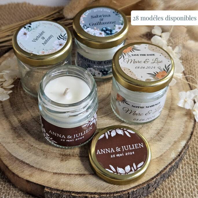 Mini bougie personnalisée cadeaux invités mariage