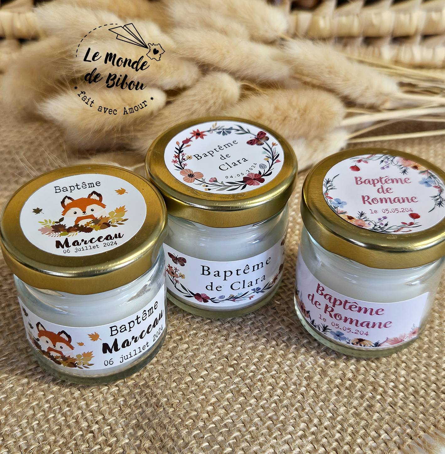 Mini bougie personnalisée cadeaux invités Baptême