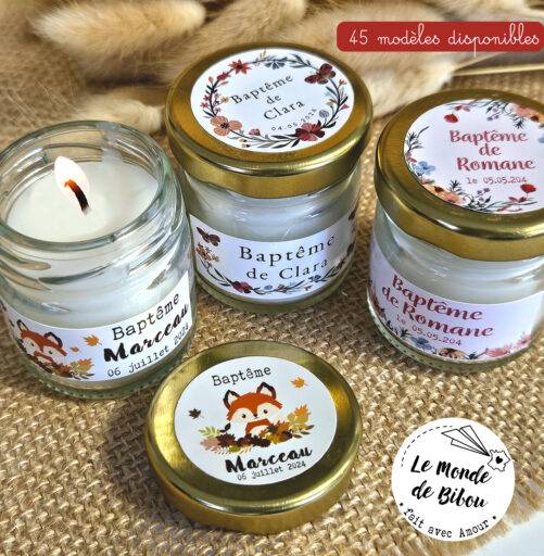 Mini bougie personnalisée cadeaux invités Baptême