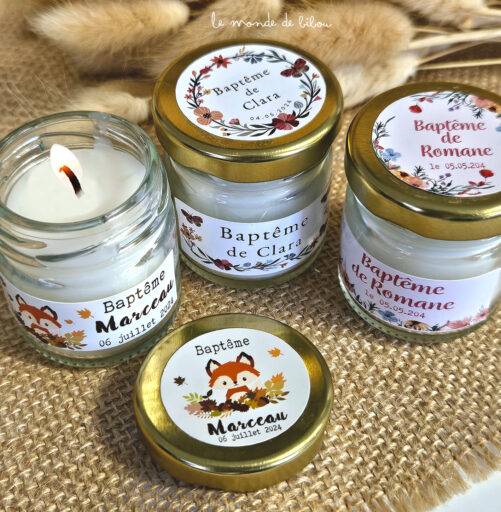 Mini bougie personnalisée cadeaux invités Baptême