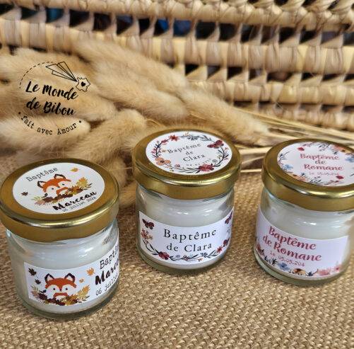 Mini bougie personnalisée cadeaux invités Baptême
