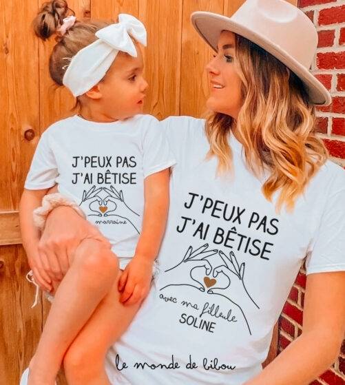 T-shirts personnalisés Bêtise avec Marraine et Filleul(e)