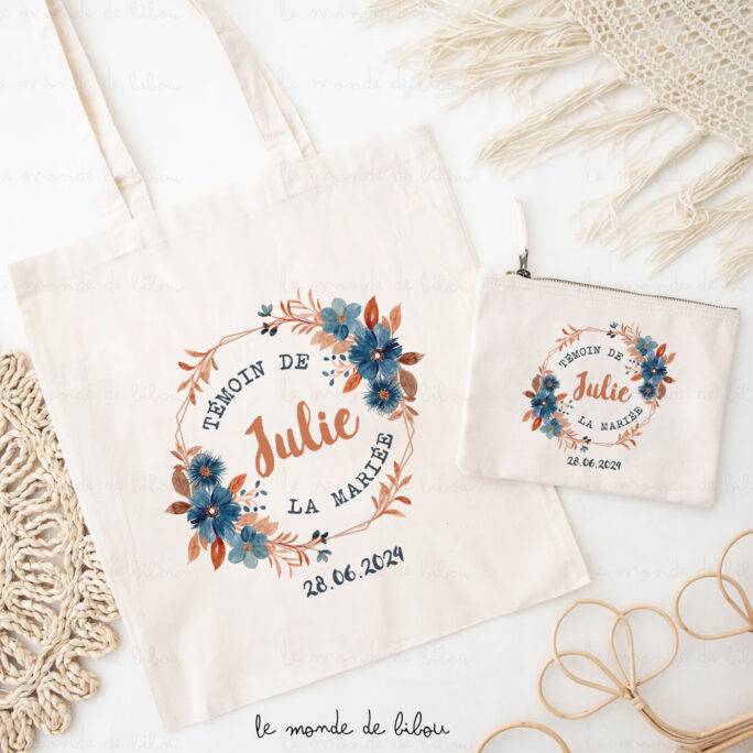 Sac et trousse personnalisés EVJF bleu