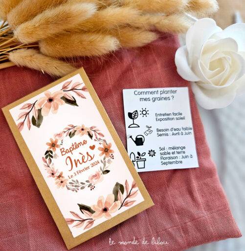 Sachet de graines à planter personnalisé Baptême