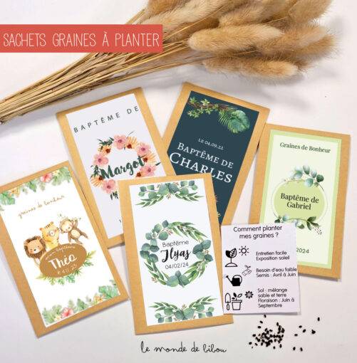 Sachet de graines à planter personnalisé Baptême