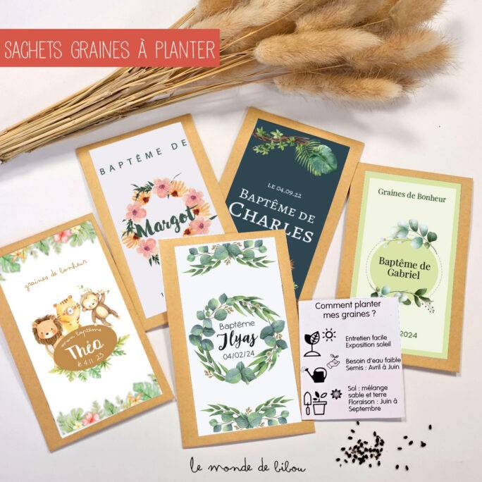 Sachet de graines à planter personnalisé Baptême