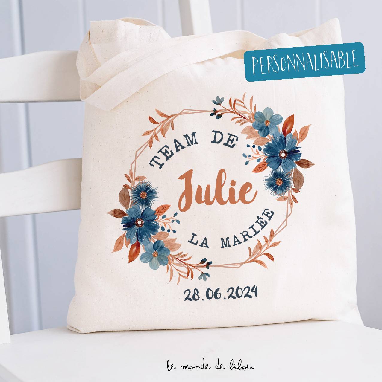 Sac et trousse personnalisés EVJF bleu