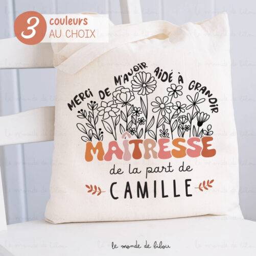 Sac Tote bag personnalisé remerciements maîtresse