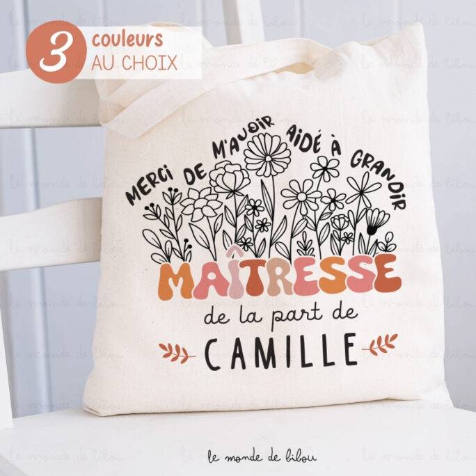 Sac Tote bag personnalisé remerciements maîtresse