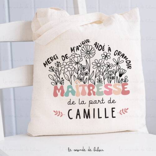 Sac Tote bag personnalisé remerciements maîtresse