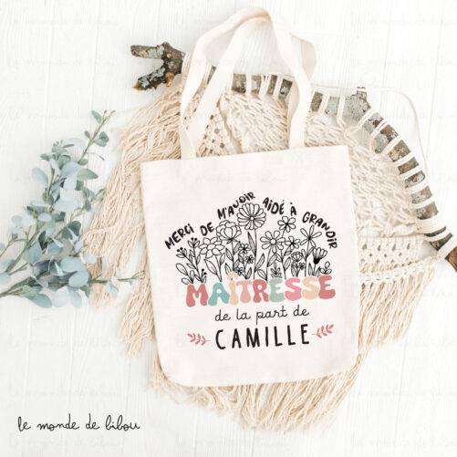 Sac Tote bag personnalisé remerciements maîtresse