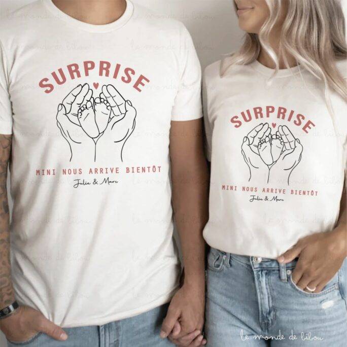 Duo T-shirts Annonce Naissance personnalisés