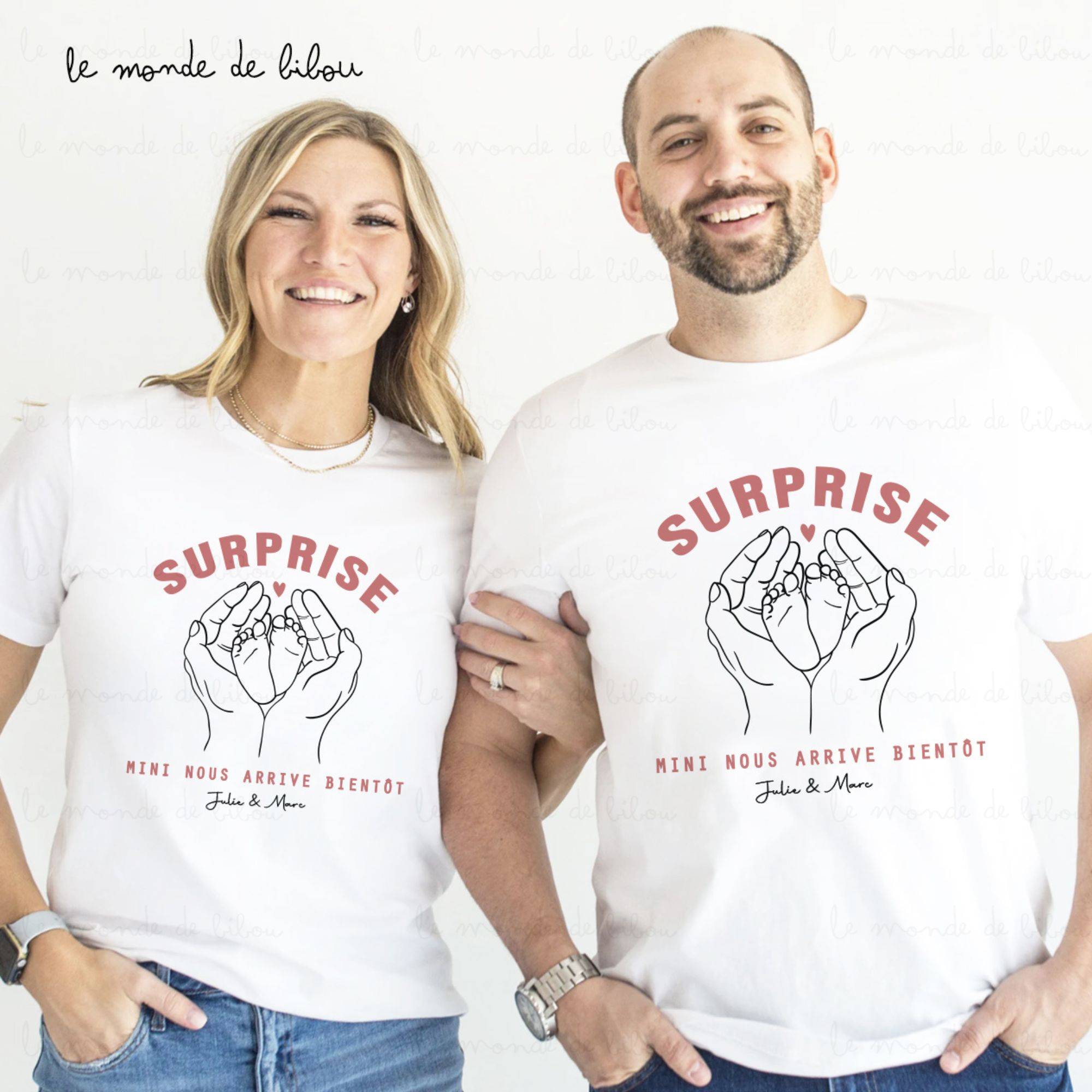 Duo T-shirts Annonce Naissance personnalisés