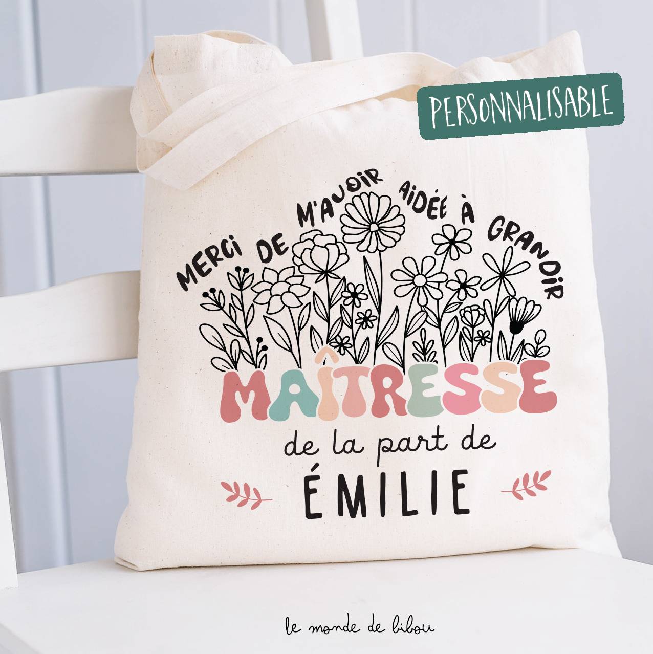 Sac Tote bag personnalisé remerciements maîtresse
